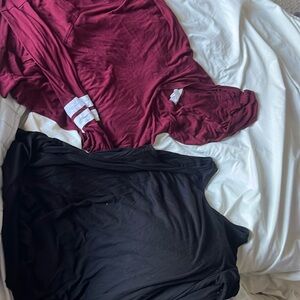 2 tops. Comfy. Stretchy. Long. Cute with leggings or boots.